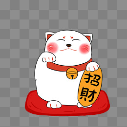 招财猫大红手绘卡通电商png