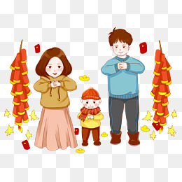 新年红色喜庆一家三口拜年