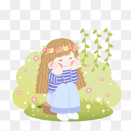 立春浇花的小女孩