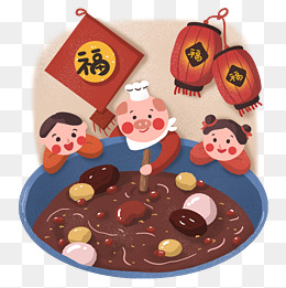 腊八习俗腊八节腊八粥小猪与小孩一起制作粥