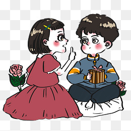 情人节红色爱心曲线花朵剪纸手绘素材