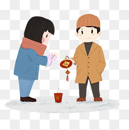 新春情侣雪地放鞭炮