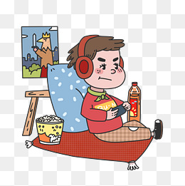 手绘宅生活玩手机插画