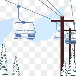 卡通蓝雪山缆车观光插图