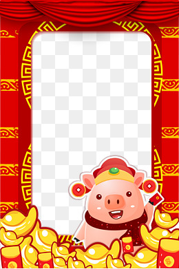 2019年春节卡通财神小猪手绘海报