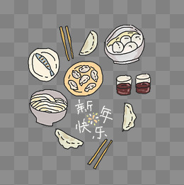 春节红色清新简笔画风格美食插图