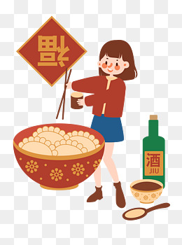 猪年新年2019农历新年传统习俗女孩吃饺子矢量