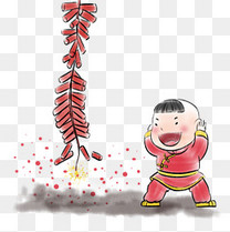 新年小孩子捂耳朵玩鞭炮素材图片免费下载_高