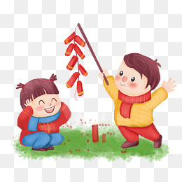 新年放鞭炮的小男孩