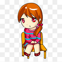 彩色手绘坐在椅子上的女生元素