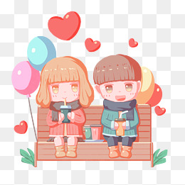 情人节卡通手绘情侣喝奶茶人物免扣png