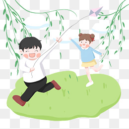 春游踏青放风筝插画
