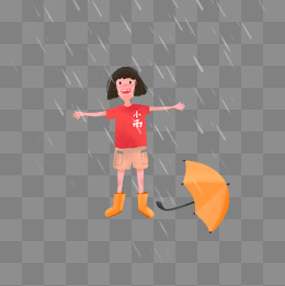 手绘可爱小雨中淋雨