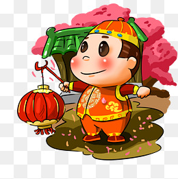 春节手拿灯笼的小男孩