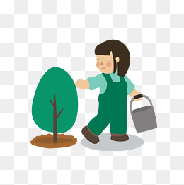 植树节种树的小女孩