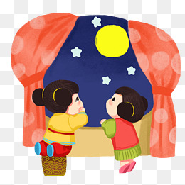 元宵节看月亮手绘人物png素材