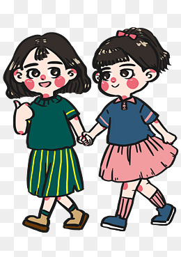 女生节可爱小朋友手拉手去玩耍卡通人物