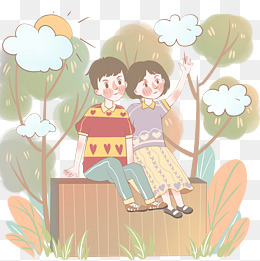 春游小孩相坐遥望远方