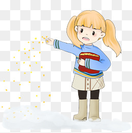 立春撒花的小女孩插画