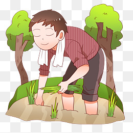 卡通插秧的简笔画农民伯伯
