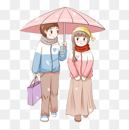 情人节一起撑伞雨中漫步