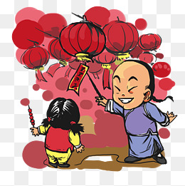 元宵节糖葫芦猜灯谜赏花灯手绘人物png