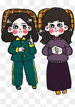 世界睡眠日好朋友姐妹俩躺一起聊天睡觉卡通手绘