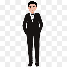 手绘黑色穿着西装的男孩免抠图