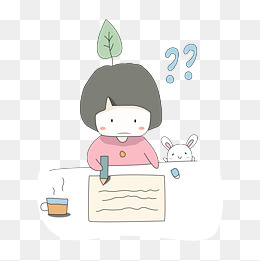 卡通做作业的小女孩