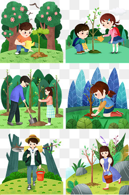 植树节人物插画合集