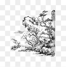 水墨山水国画线条东方黑白简约意境png