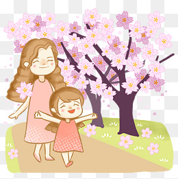 樱花树下赏花合影的小学生