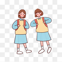 矢量卡通开学季可爱穿蓝色校服背书包的短发女学生