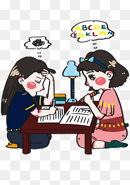 学习做作业的男孩遇到难题向同桌请教