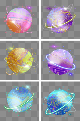 卡通手绘银河系流光溢彩的星球合集