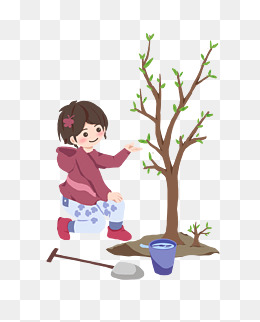 植树节种树的小女孩