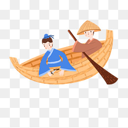 卡通划船的男孩免抠图