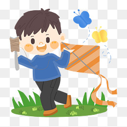 卡通男孩春天放风筝
