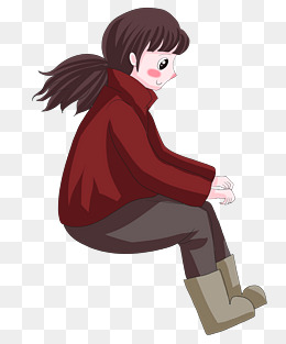 手绘坐着的卡通女孩