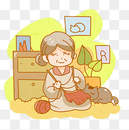 温馨老奶奶织毛衣png