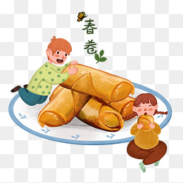 春分吃炸春卷人物插画