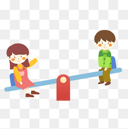 可爱小孩玩跷跷板插画