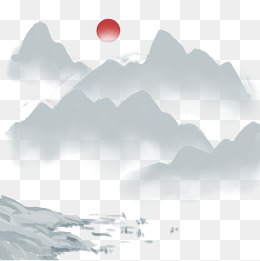 中国风水墨风格古风古典山水矢量图