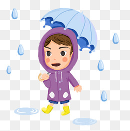 雨天穿紫色雨衣打伞的小男孩卡通素材免费下载