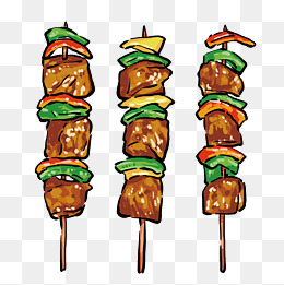 蔬菜与肉烤肉串插画