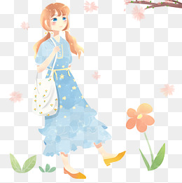 春天樱花少女看书落英png粉色