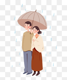 情侣一起打伞雨中漫步插画