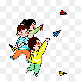 卡通小朋友比赛扔纸飞机png