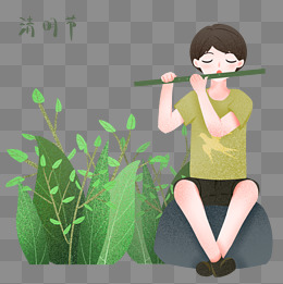 吹笛子的小男孩插画