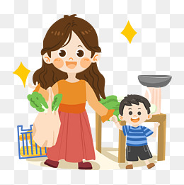 卡通慈祥妈妈擦桌子png素材